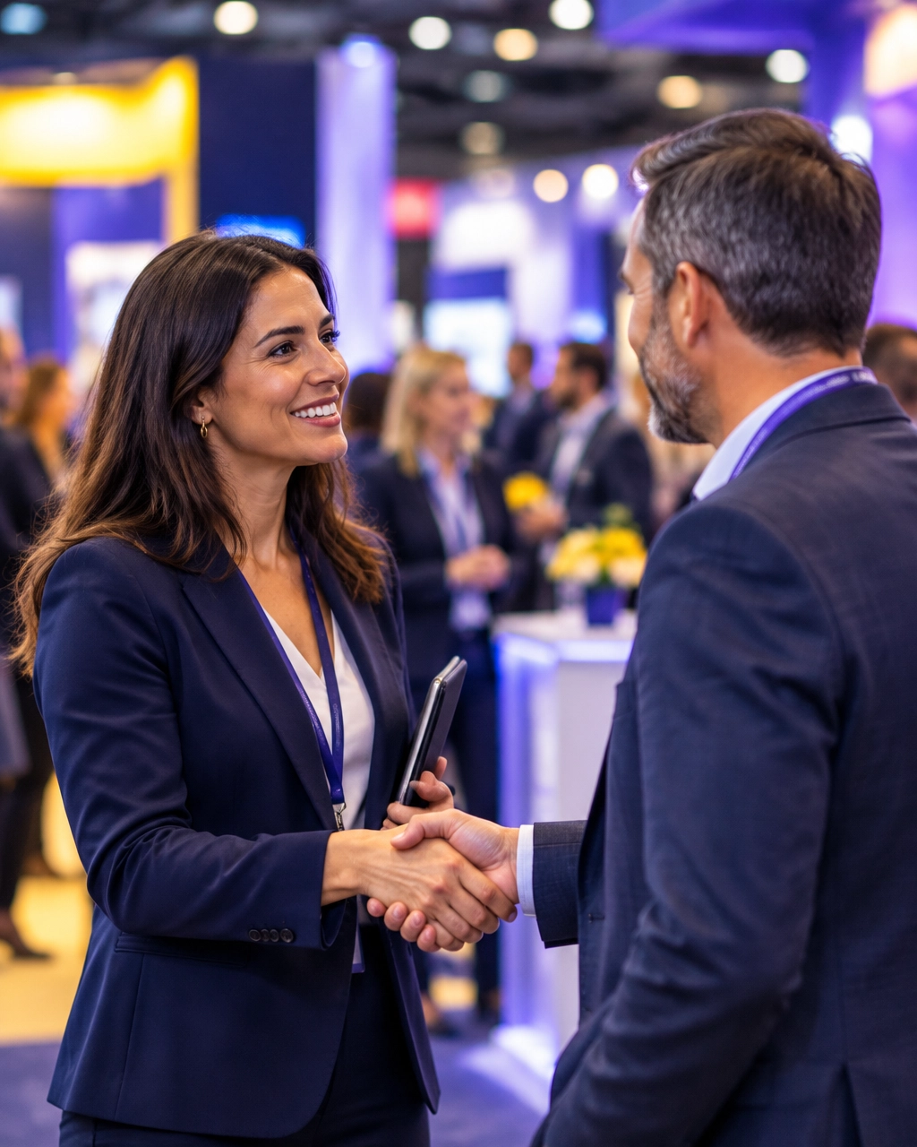 Delegates meeting at an exhibition stand